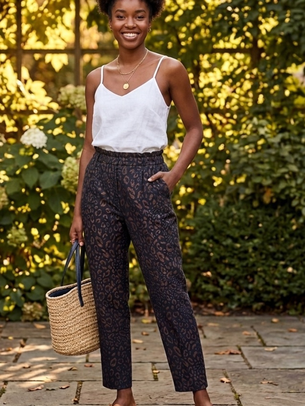 Ann Taylor Animal Print Paperbag Waist Tapered Pants size Small